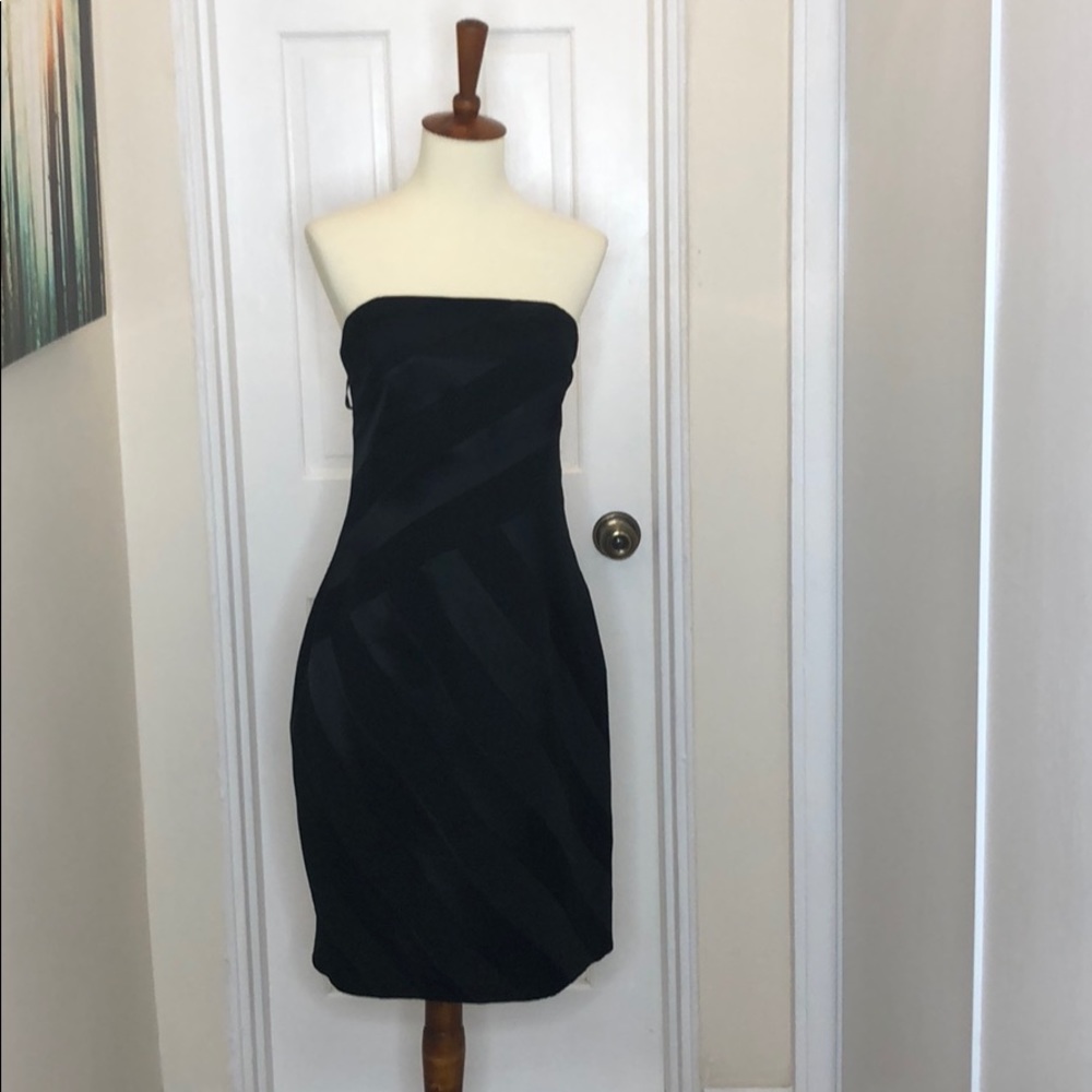 David Meister Black Strapless Asymmetric Dress